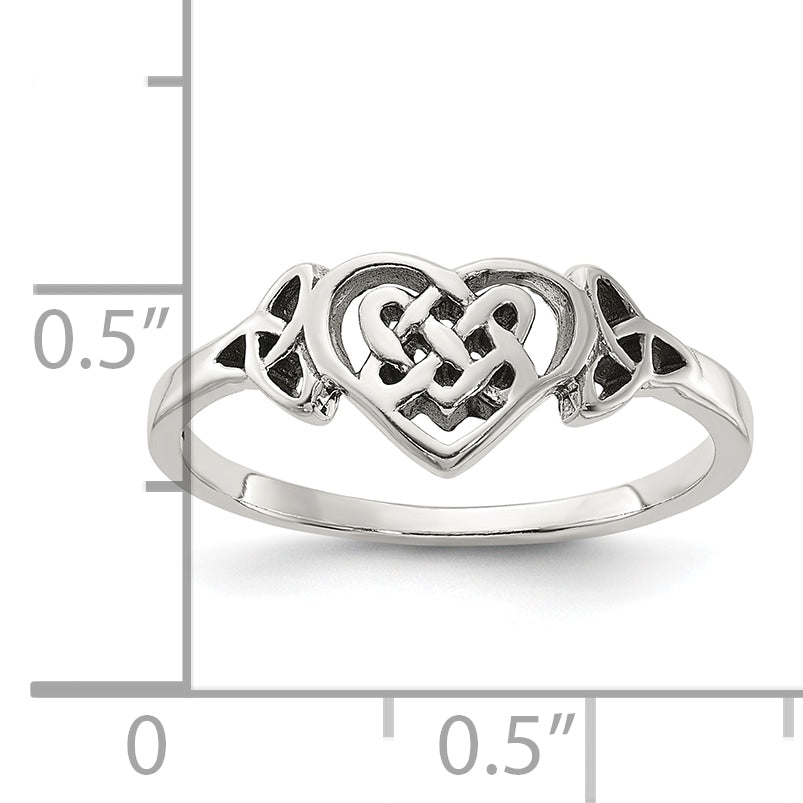 Sterling Silver Antiqued Heart with Celtic Knot Ring