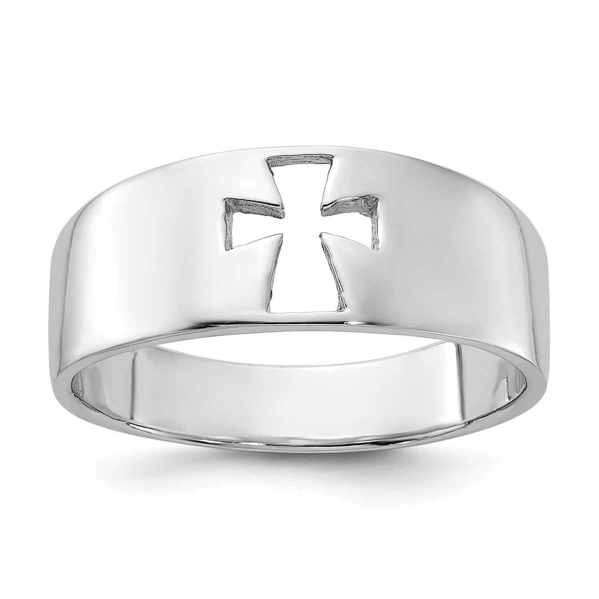 Sterling Silver Rhodium-plated Polished Cut-out Cross Ring