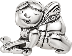 Sterling Silver 925 Antiqued Kids Cupid Bead with Solid Cast Design