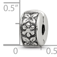Sterling Silver 925 Antiqued Floral Clip Bead with Hinged Gripper Design