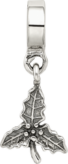 Sterling Silver 925 Holly Leaf Dangle Bead with Antique Finish