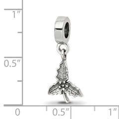 Sterling Silver 925 Holly Leaf Dangle Bead with Antique Finish