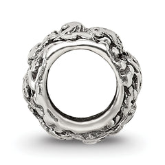 Sterling Silver 925 Floral and Leaves Bead with Antiqued Finish Solid Design