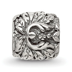 Sterling Silver 925 Floral and Leaves Bead with Antiqued Finish Solid Design