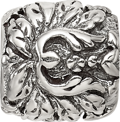 Sterling Silver 925 Floral and Leaves Bead with Antiqued Finish Solid Design