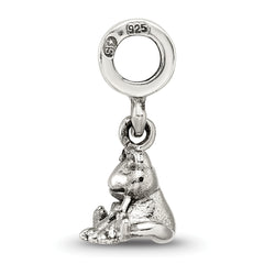 Sterling Silver 925 Frog Dangle Bead for Kids with Antiqued Finish