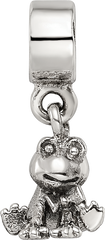 Sterling Silver 925 Frog Dangle Bead for Kids with Antiqued Finish