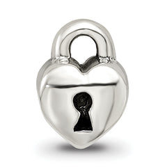 Sterling Silver 925 Kids Heart Lock Bead with Antiqued Finish Solid and Casted