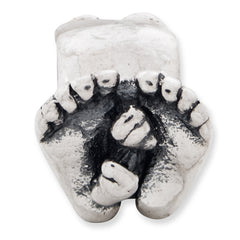 Sterling Silver 925 Big & Little Feet Bead with Antiqued Finish Solid Design