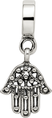 Sterling Silver 925 Hamsa Dangle Bead with Antiqued Finish Solid Casted Design