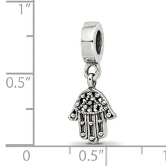 Sterling Silver 925 Hamsa Dangle Bead with Antiqued Finish Solid Casted Design