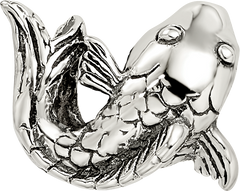 Sterling Silver 925 Fish Bead with Antiqued Finish, Solid, Casted