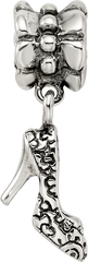 Sterling Silver 925 Dangle Bead with High Heel Charm Antiqued Finish