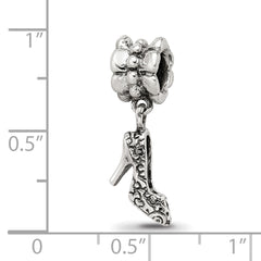 Sterling Silver 925 Dangle Bead with High Heel Charm Antiqued Finish