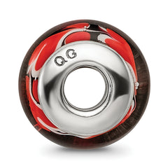 Sterling Silver 925 Red Heart Hand-Blown Glass Bead with Antiqued Finish