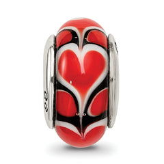 Sterling Silver 925 Red Heart Hand-Blown Glass Bead with Antiqued Finish
