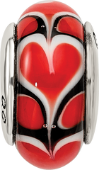 Sterling Silver 925 Red Heart Hand-Blown Glass Bead with Antiqued Finish