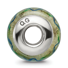 Sterling Silver 925 Hand-Blown Glass Bead with Antiqued Finish in Green/Blue