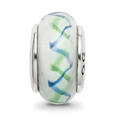 Sterling Silver 925 Hand-Blown Glass Bead with Antiqued Finish in Green/Blue