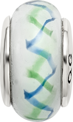 Sterling Silver 925 Hand-Blown Glass Bead with Antiqued Finish in Green/Blue