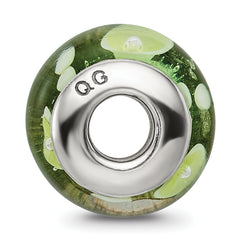 Sterling Silver 925 Hand-Blown Green/White Glass Bead with Antiqued Finish