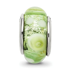 Sterling Silver 925 Hand-Blown Green/White Glass Bead with Antiqued Finish