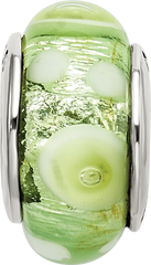 Sterling Silver 925 Hand-Blown Green/White Glass Bead with Antiqued Finish