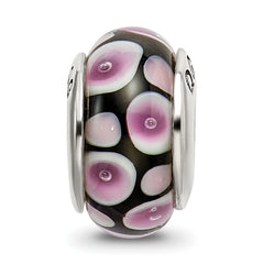 Sterling Silver Hand-Blown Purple/Black Glass Bead with Antique Finish