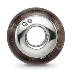 Sterling Silver Glass Bead with Hand-Blown Black/White Design, Antiqued Finish