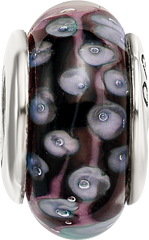 Sterling Silver Glass Bead with Hand-Blown Black/White Design, Antiqued Finish