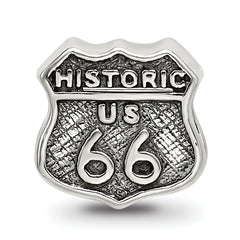 Sterling Silver 925 Route 66 Bead with Antiqued Finish Vintage Charm