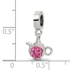 Sterling Silver Teapot Charm with Pink Crystal Accents Elegantly Antiqued
