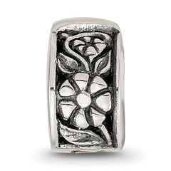 Sterling Silver 925 Floral Hinged Bead with Antiqued Finish and Solid Grip