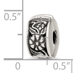 Sterling Silver 925 Floral Hinged Bead with Antiqued Finish and Solid Grip