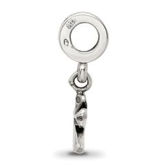 Sterling Silver 925 Four-Leaf Clover Dangle Bead with Antiqued Finish