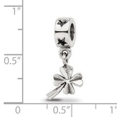 Sterling Silver 925 Four-Leaf Clover Dangle Bead with Antiqued Finish
