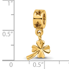 Sterling Silver 4-Leaf Clover Dangle Bead with Gold-Plated Accents