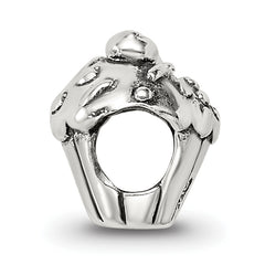 Sterling Silver 925 Kids Cupcake Bead with Antiqued Finish Solid Cast Design