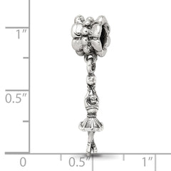 925 Sterling Silver Ballerina Dangle Bead with Antiqued Finish Elegant Design
