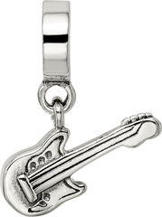 Sterling Silver 925 Electric Guitar Dangle Bead with Antiqued Finish Stylish