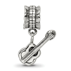 Sterling Silver 925 Antiqued Guitar Dangle Bead with Solid Design