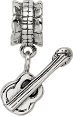 Sterling Silver 925 Antiqued Guitar Dangle Bead with Solid Design