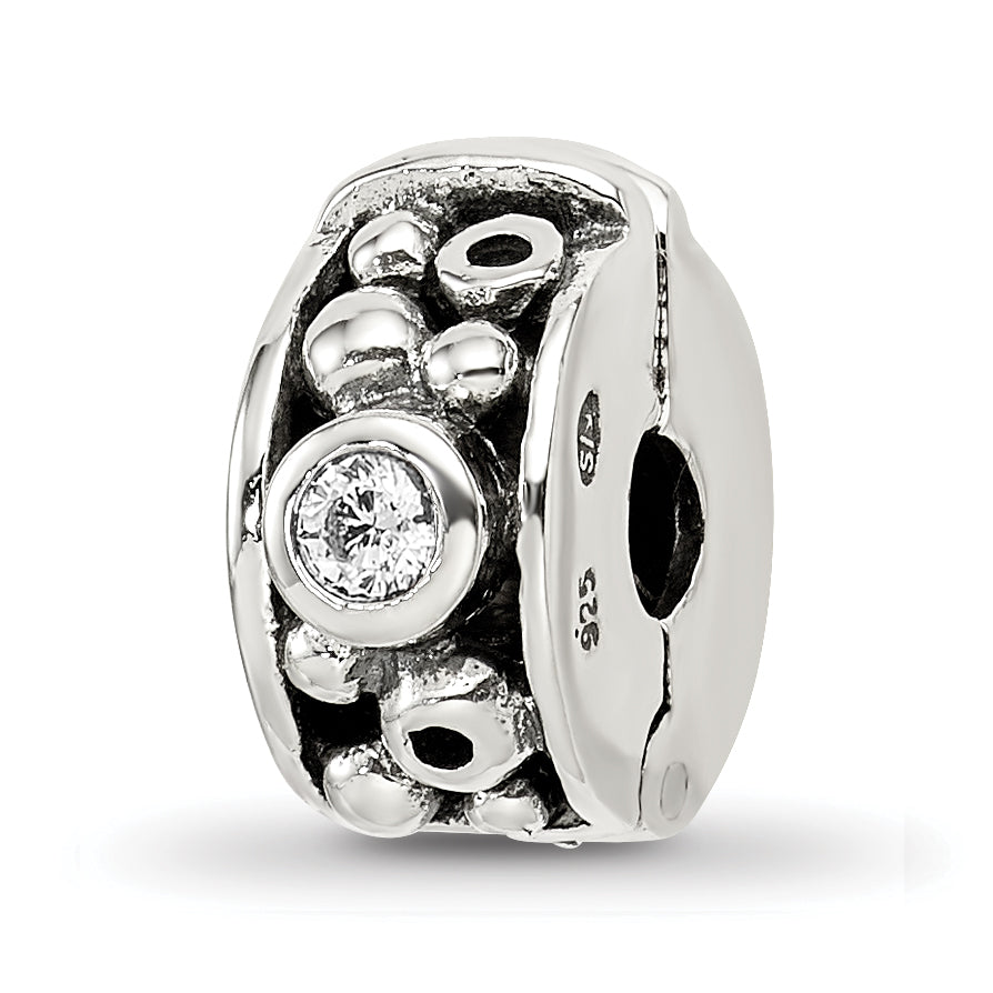 Sterling Silver Reflections Hinged CZ & Dots Clip Bead