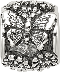 Sterling Silver 925 Antiqued Butterfly Bali Bead Solid Casted Jewelry