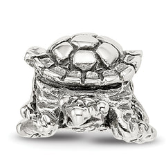 Sterling Silver 925 Turtle Bead with Antiqued Finish Solid Cast Design