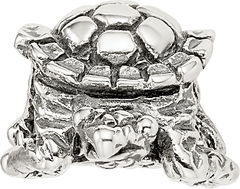 Sterling Silver 925 Turtle Bead with Antiqued Finish Solid Cast Design