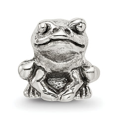 Sterling Silver 925 Kids Frog Bead with Antiqued Finish, Solid and Casted