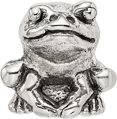 Sterling Silver 925 Kids Frog Bead with Antiqued Finish, Solid and Casted