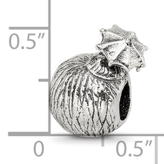 Sterling Silver 925 Coconut Drink Bead with Antiqued Finish Solid Cast