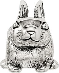 Sterling Silver 925 Antiqued Bunny Bead with Solid Casted Design